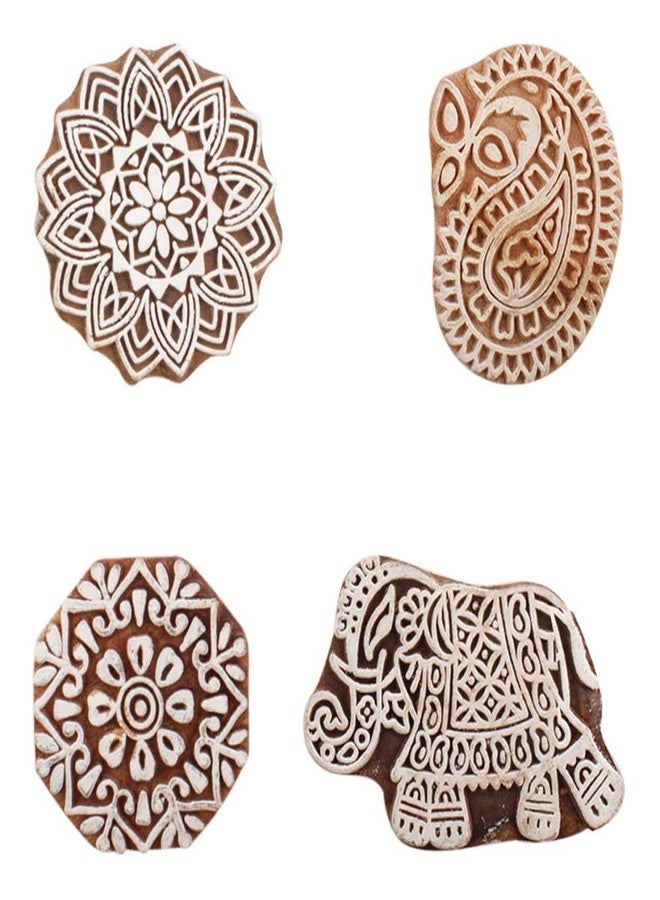 Indian-Shelf Handmade Vocalforlocal Set of 4 New Mix Wooden Printing Block (5.08 cm, Brown) - Image 1